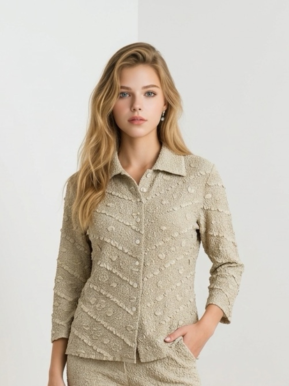Bella Valentina Light Green Textured Shirt Jacket | Made in Italy | Size Large